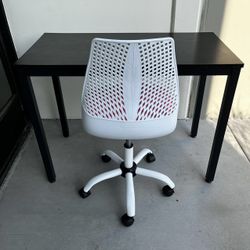 New In Box 40x20x30 Inch Tall Office Computer Desk Table With Pink And White Mesh Chair Combo Set 