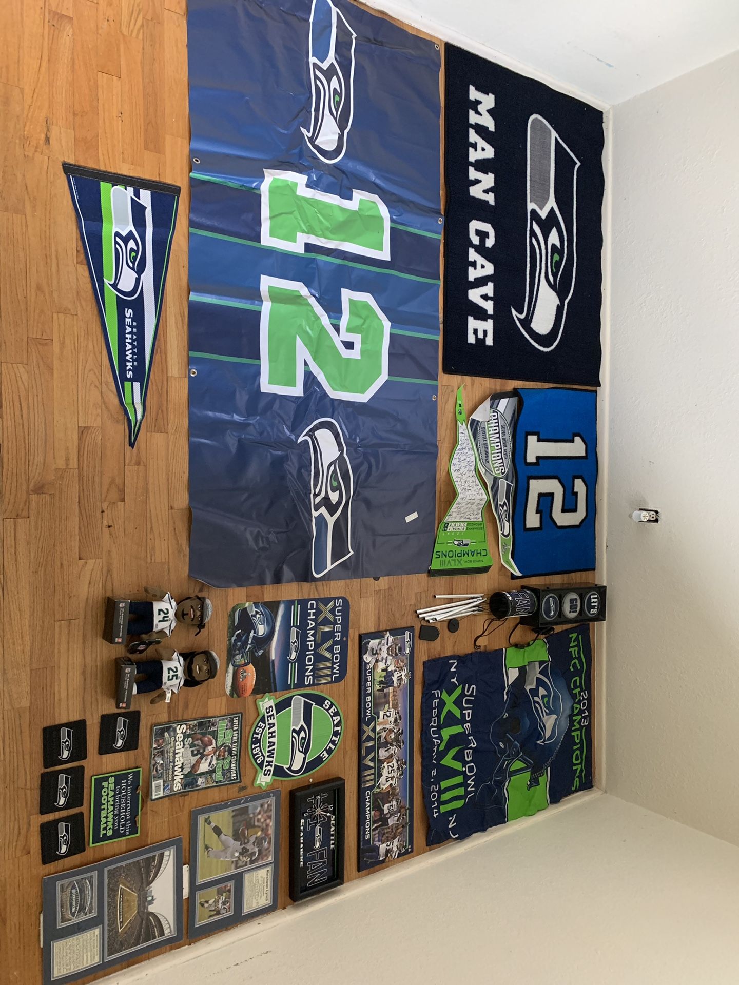 Seattle Seahawks gear. $150 OBO or trade for Harley Road King parts