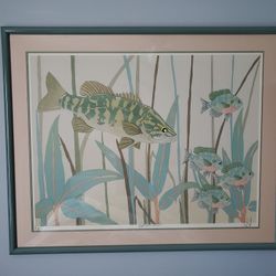 ORIGINAL Dan Goad large Silk Screen print / serigraph 
Bass With Sunfish 
Hand signed A/P (Artist Proof)
