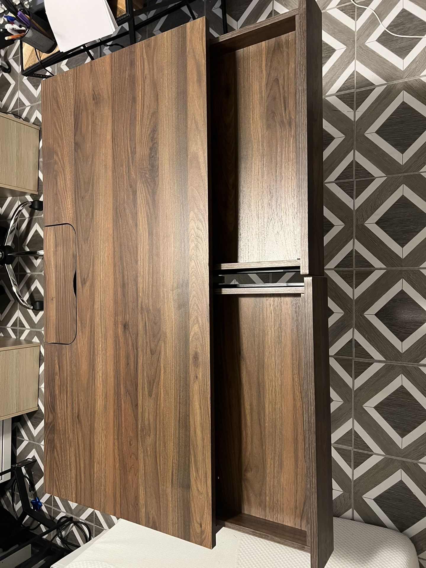 Loring Wood Writing Desk with Drawers and Charging Station Walnut