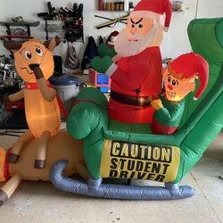 Santa And Reindeer Caution Student Driver Blow Up 