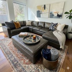 HAINING HOME FURNISHINGS 5-PIECE LEATHER SECTIONAL w/ CHAISE(FREE DELIVERY(CLIFTON HEIGHTS PA 19018)