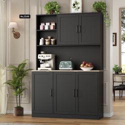 71" Tall kitchen Pantry Storage Cabinet, Modern Kitchen Hutch with 3 Pull-out Drawers, Kitchen Pantries with Microwave Stand & Door Shelf, Food Pantry