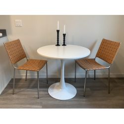 Tan Leather Dining Chairs (Pair)