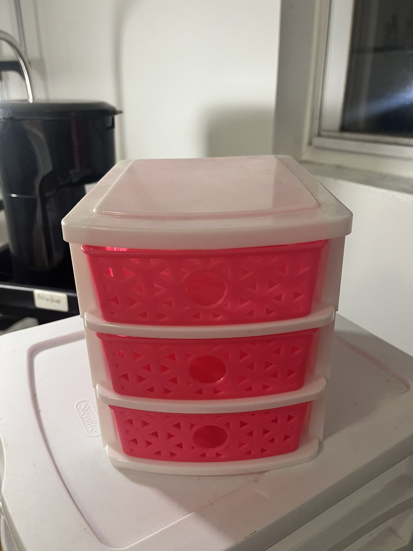 Small 3-Drawer Organizer, Hot Pink & White