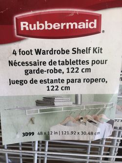 Rubbermaid fixed mount 4’ White wire wardrobe Shelf