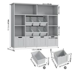 Grey Kids Storage Unit with Drawers and Bins