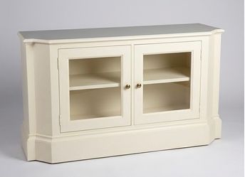 Ethan Allen white tv stand with glass doors