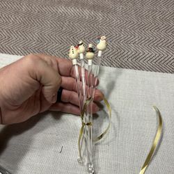 Vintage Glass Handmade Drink Stirrers Holidays Christmas