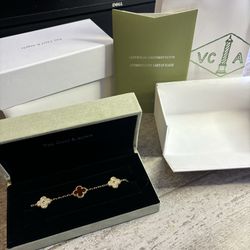 Silver & Red Studded “Diamond” Vintage Alhambra 5 Motif Van Cleef & Arpels Bracelet