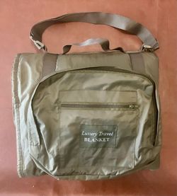 Military Style Luxury Travel Blanket w/ 3 Outer Pockets & Adjustable Carrying Strap