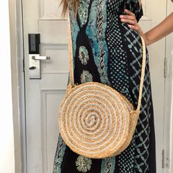 NEW jute long handle round purse