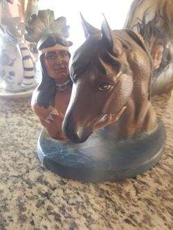 Native American Woman and Horse Relief Sculpture