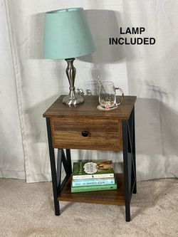 Compact Nightstand / End Table with Lamp READ DESCRIPTION & SEE PICS 💰PRICE DROP 🔻