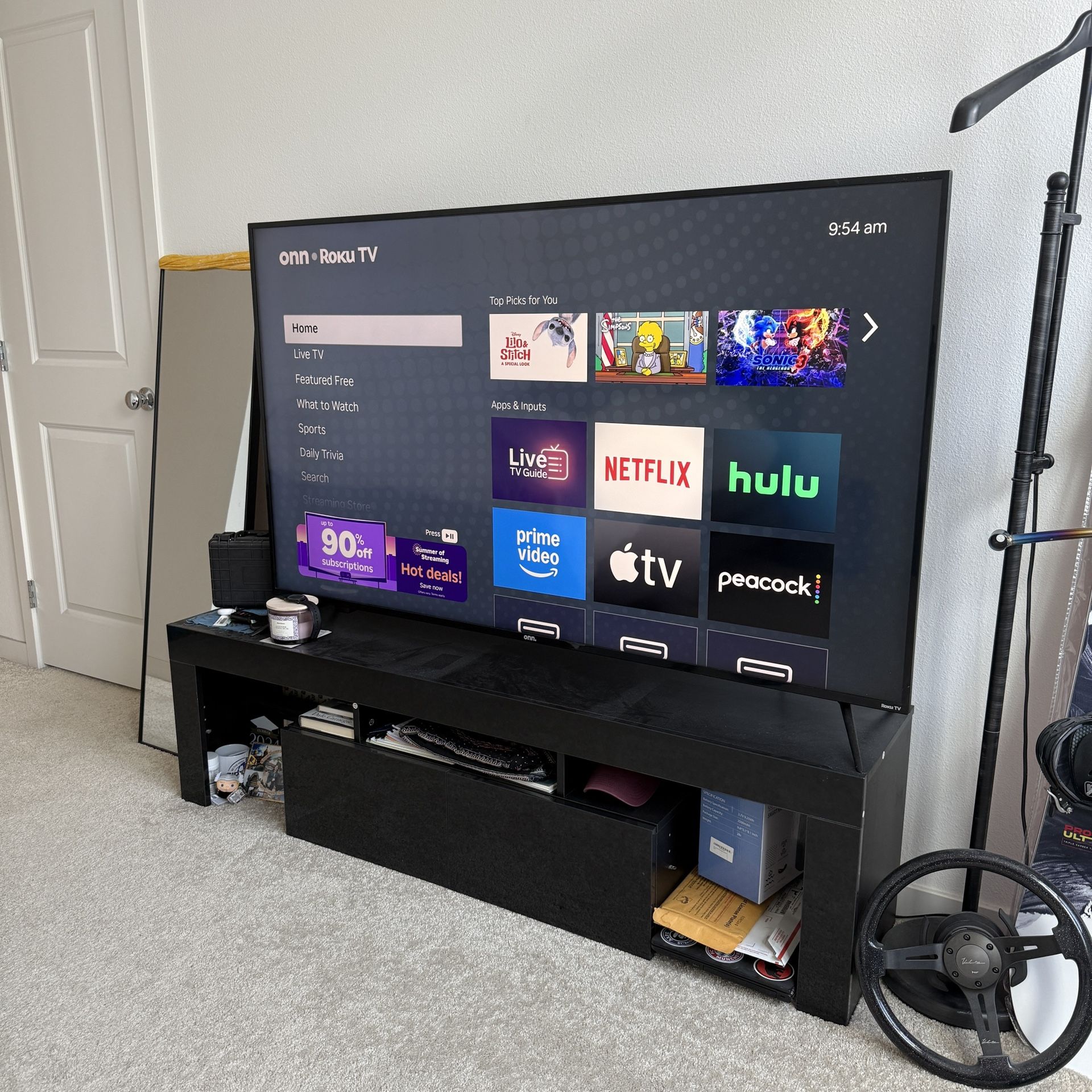 65” Onn. Roku TV & TV stand