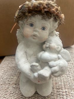 Cherub Angel Figurine Holding Teddy Bear