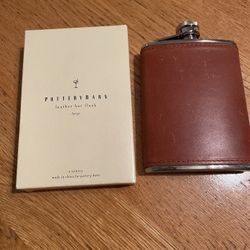 Pottery barn, leather bar flask