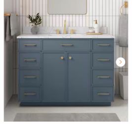 Marcote 48 in. Single Sink Freestanding Bathroom Vanity in Slate Blue with Venato Engineered Stone Top (Assembled)