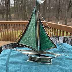 Ganz Metal Sailboat in beautiful Teal Green Figurine