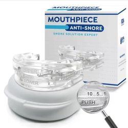 NEW! Anti-Snore Mouthpiece Snore Solution, Upper & Lower Trays, Soft Moldable Material, w/ Storage Case