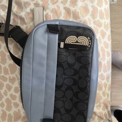 COACH Edge Belt Bag / FANNY PACK - Signature Light Blue & Grey With Strap