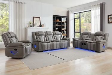 Three-piece motion, sofa, loveseat, and recliner