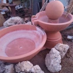 Large 9 Piece Taracotta Fountain And Fossilized corral