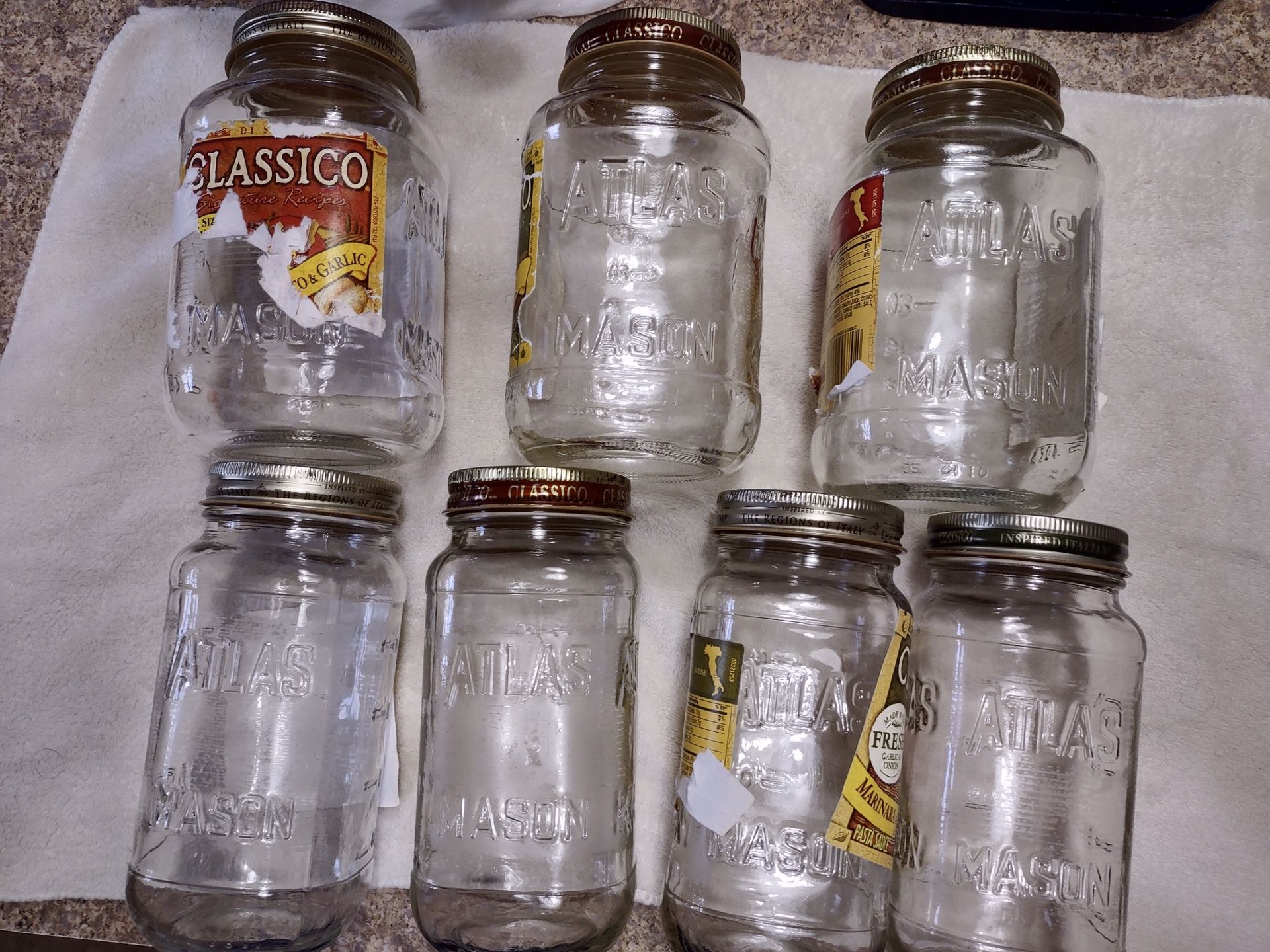 Set Of 7 Mason Jars 24-32 Ounces