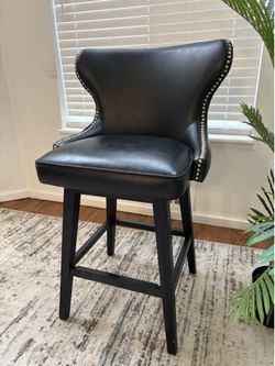 Modern Black Tufted Swivel Faux Leather Nailhead Trim Barstool $80