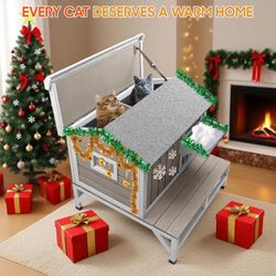 Cat catio, Insulated Outdoor Cat House with Balcony, Weatherproof Wooden Shelter & Open Roof, NEW