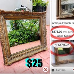 $25 Antique early 19th French Mirror measuring 29” by 26” by 2.5 “ sold as is have small chips