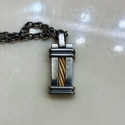 Edward Mirell Men's Titanium Necklace 20” with GOLD Pendant “Cable Squared”