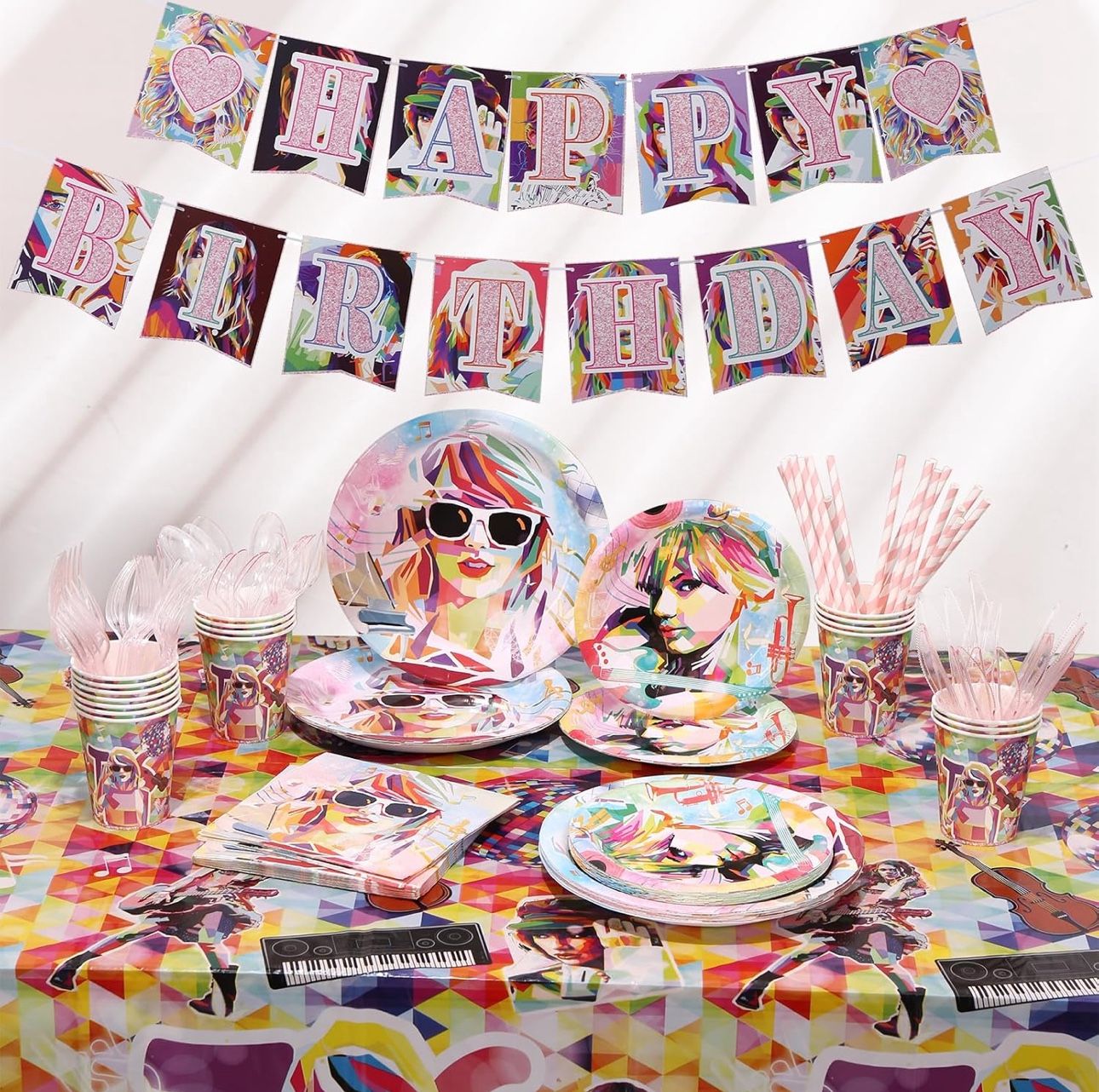 162CT Singer Girl Birthday Party Supplies Tablewares, Popular Music Singer Design HAPPY BIRTHDAY Taylor Swift