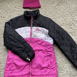 large girls winter jacket 14/16 and A Hat
