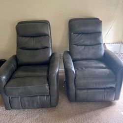 2  Grey Leather Recliners 