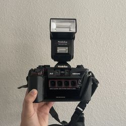 Super Clean Rare Nishika N8000 Film Camera With Nishika Case, Flash, And Strap 