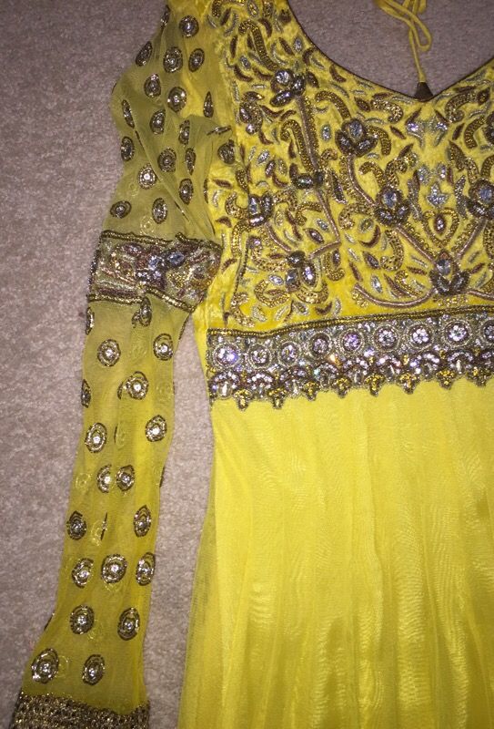 Yellow stone work party dress