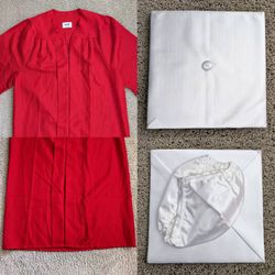 Jostens 5'7" - 5'9" high school college graduation ceremony red gown and white cap