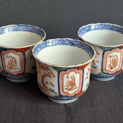 Set of 3 19th Century Chinese Imari Porcelain Hand Painted Tea Cups