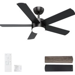 42 inch Black Ceiling Fans with Lights and Remote Control, LED Ceiling Fan Dimmable 3 CCT 6-Speed