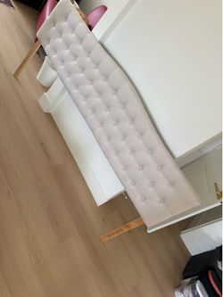 King Size Upholstered Headboard and wooden bed slats– Living Spaces – Like New