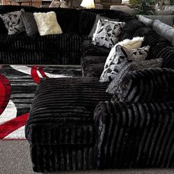 AP 🎉 Special, Black Corduroy Cozy Sectional Couch With Chaise// Fast Delivery & Financing 