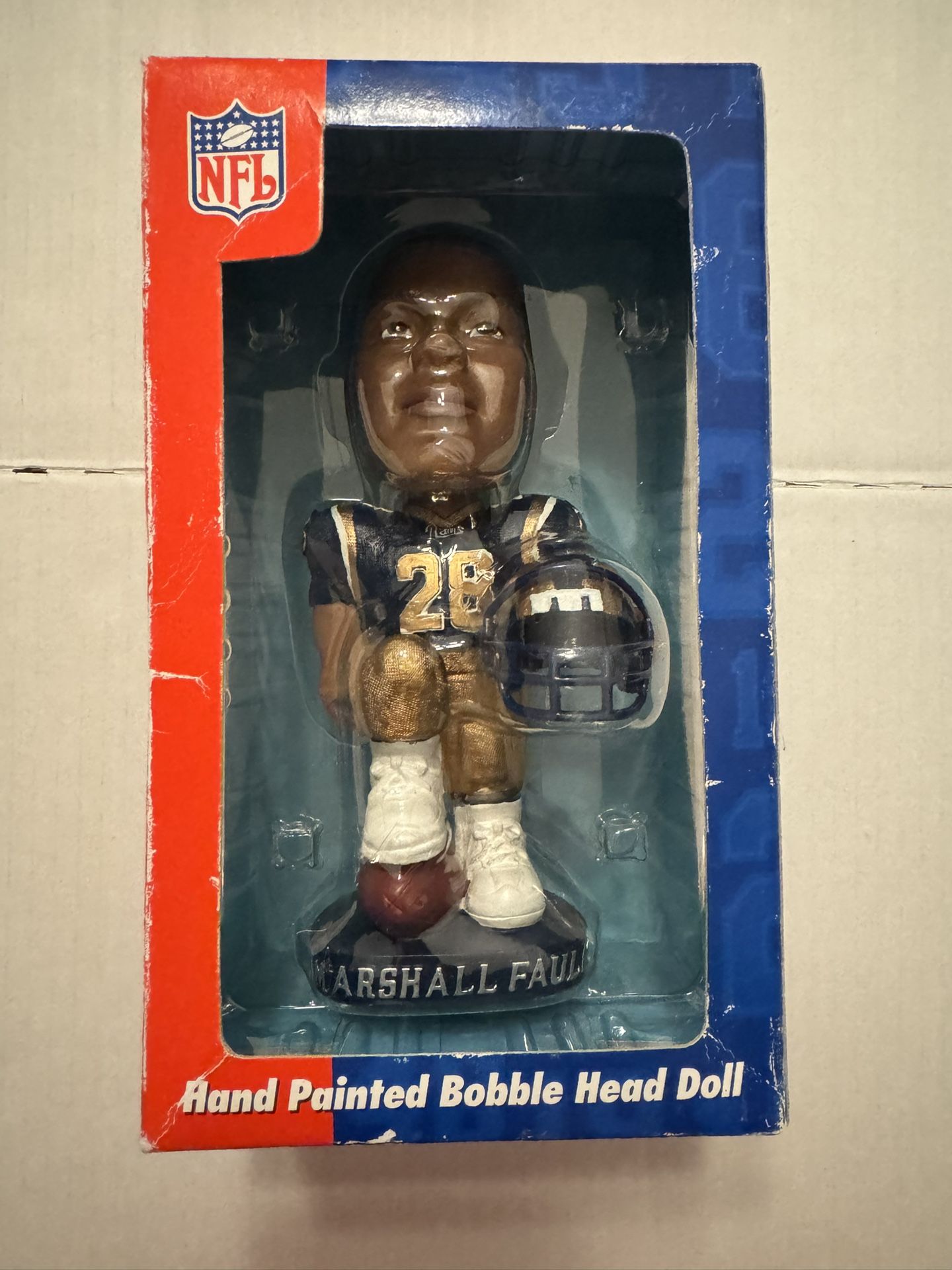 Brand New Box Vintage Marshall Faulk Bobble Head Hand Painted St Louis Rams #28