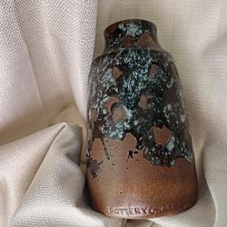 Large Mid Century Pottery Craft Drip Glaze Vase