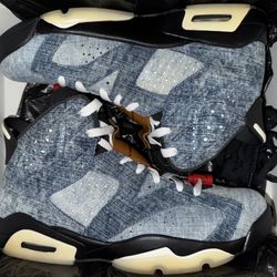 Retro 6 Washed Denim Nike Air Jordan Size 9.5 Men’s Sneakers Shoes Authentic Footwear