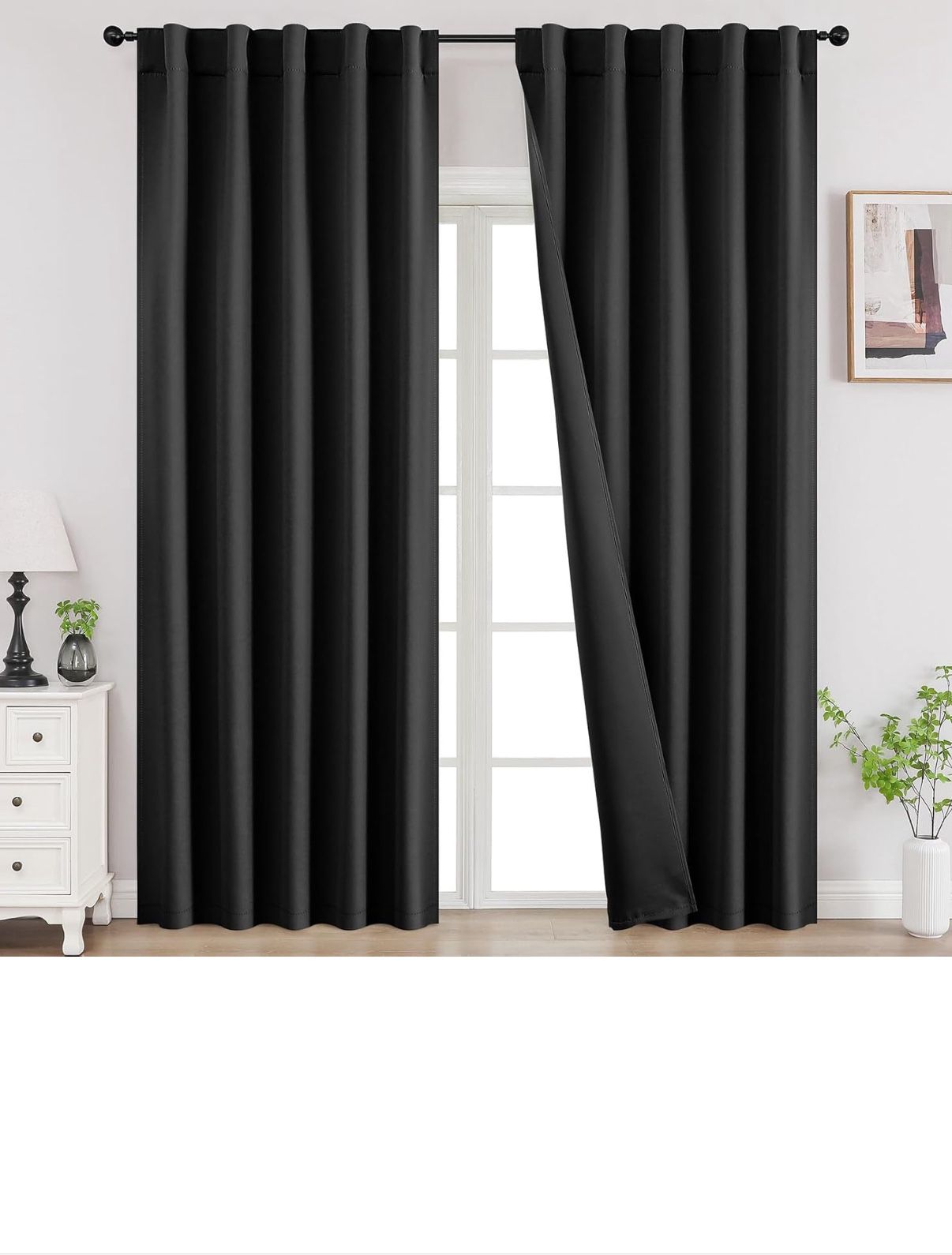 Joydeco 90 Inch Blackout Curtains for Bedroom, Thermal Insulated Black Out Curtains 2 Panels Set, Room Darkening Drapes for Living Room Window Rod Poc