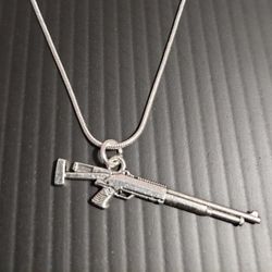 Tactical Stock Shotgun 12 gauge Necklace Sterling Silver Chain