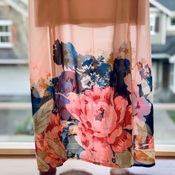 Pretty Midi Blush Multi Floral Cold Shoulder Dress!