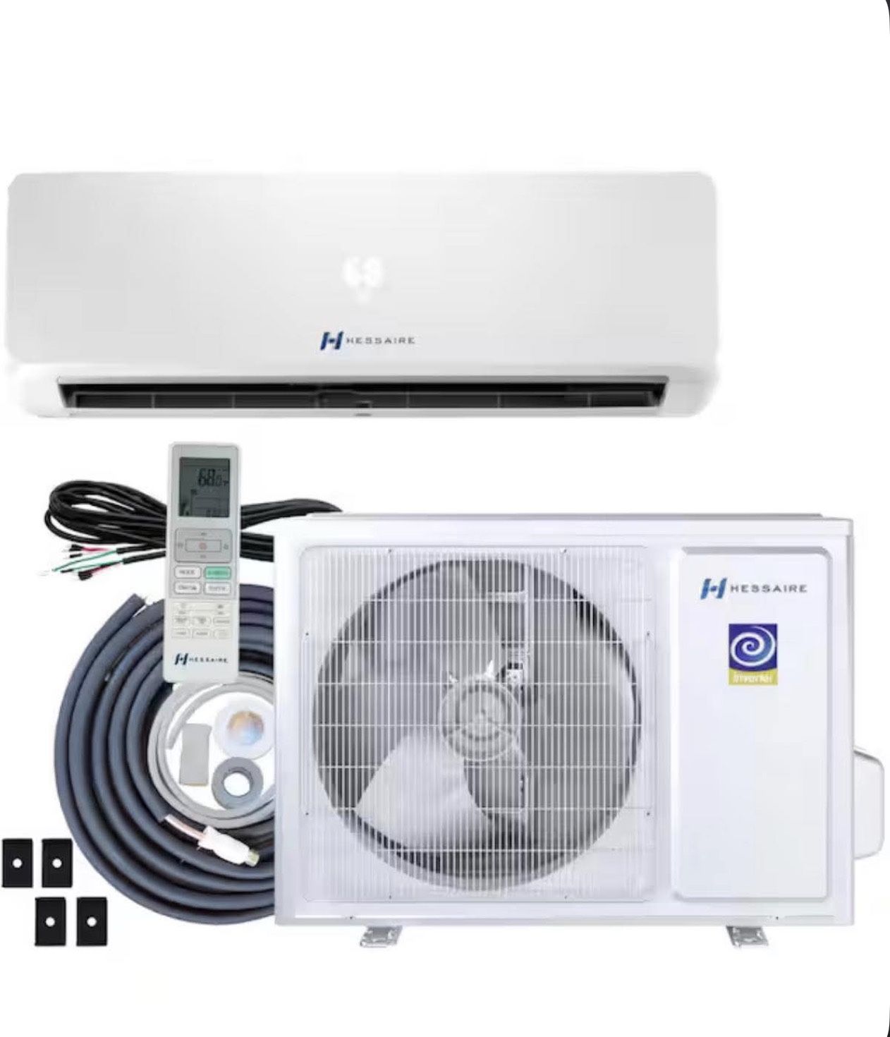 Hessaire DIY 21 SEER2 18,000 BTU WiFi 1.5-Ton Ductless Mini Split Air Conditioner, Heat Pump, Variable Speed Inverter-208V/230V