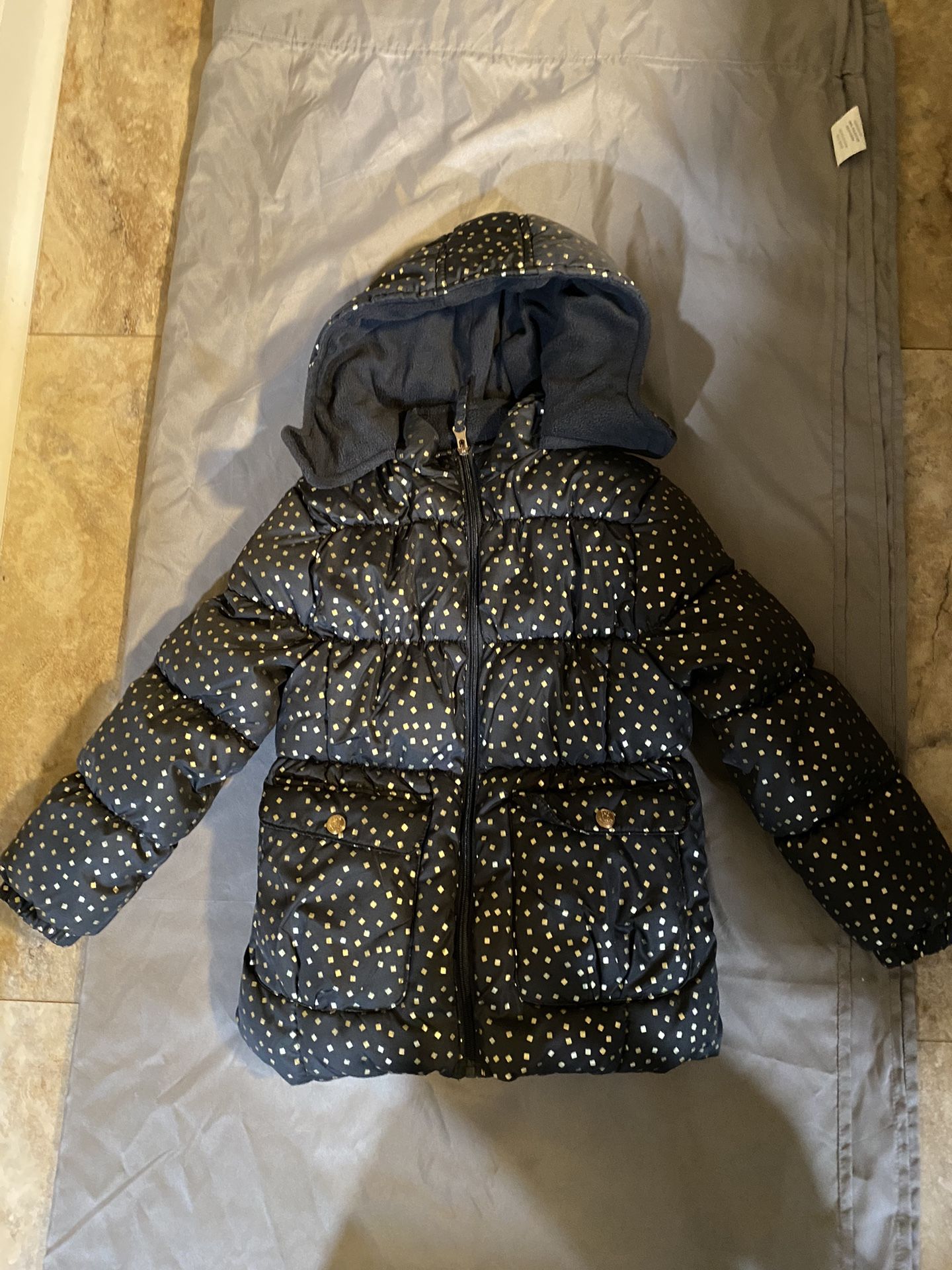 Pink Platinum Big Girl Foil Print Puffer Jacket, size 7-8.